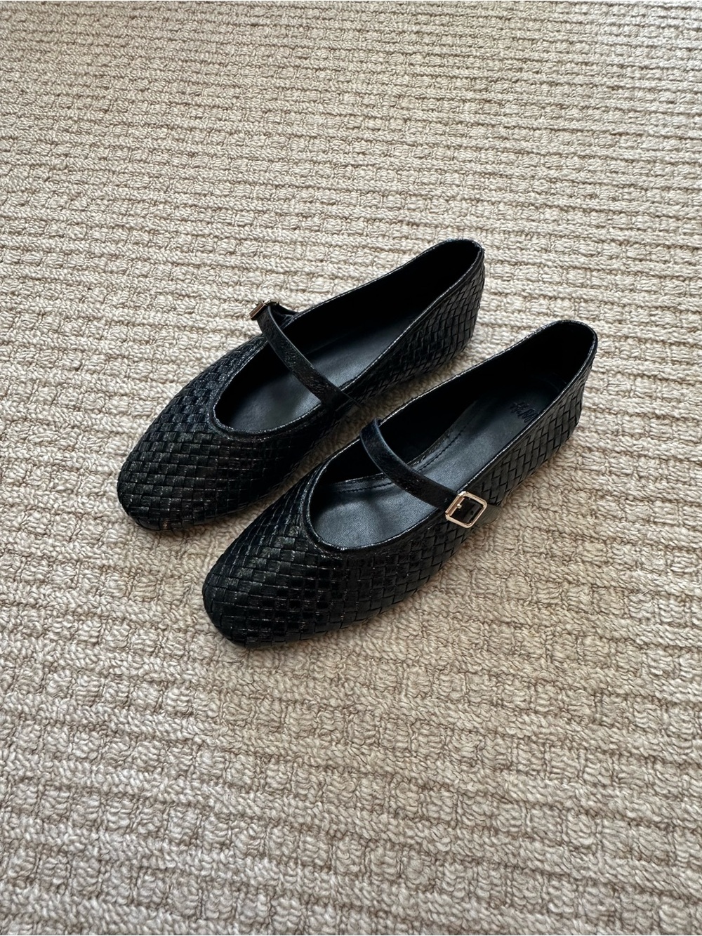 H&M Black Braided Coated Mary Jane Ballet Flats Sz 37